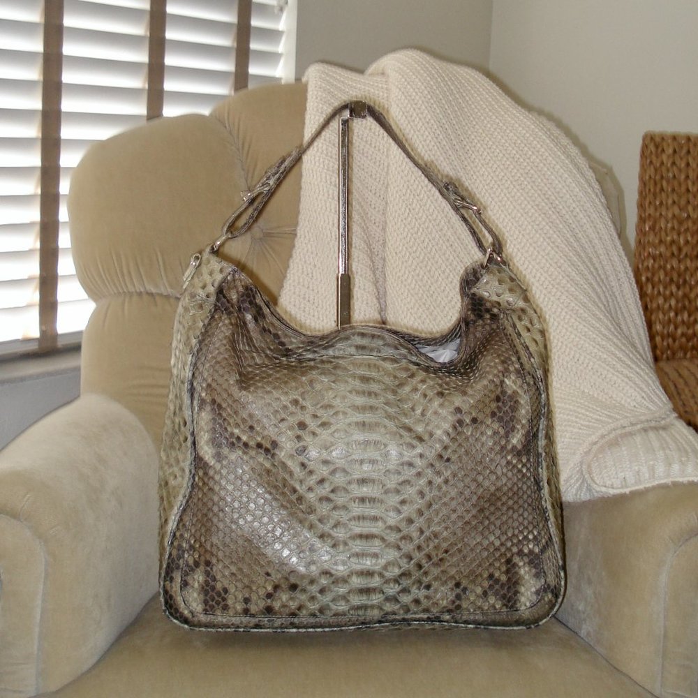 Vtg Auth Eileen Kramer Genuine Python Slouchy Hob… - image 4